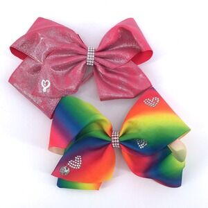 JoJo Siwa Hair Bows Jumbo Set Pink Metallic Glitter Rainbow Rhinestone Hearts